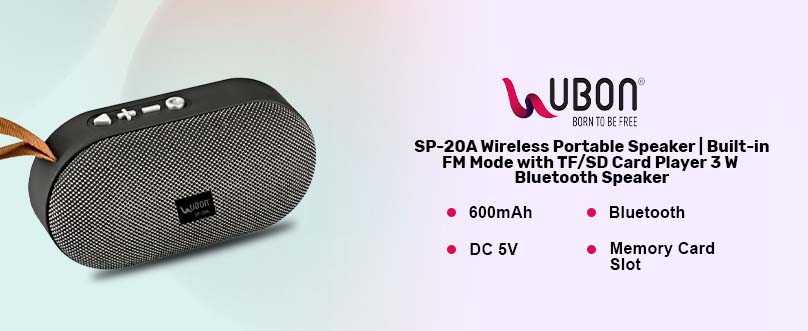 Ubon SP-20A Wireless Portable Speaker | Built-in FM Mode with TF/SD Card Player 3 W Bluetooth Speaker 