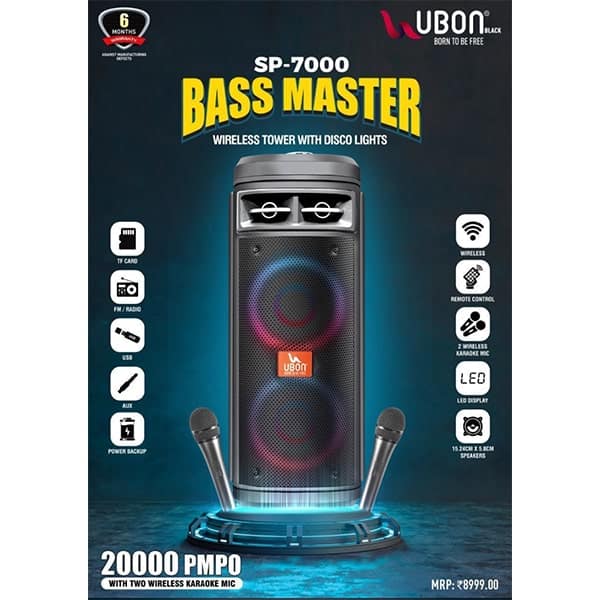 Ubon SP-7000 Bass Master Wireless Tower with Disco Lights