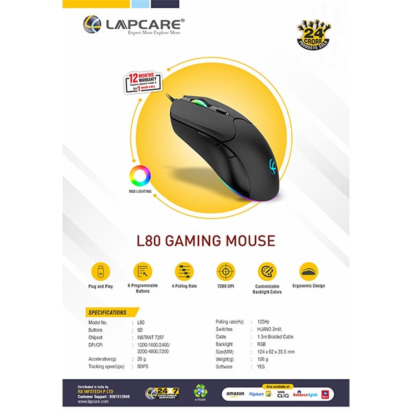 Lapcare L80 Gaming Mouse with RGB Light