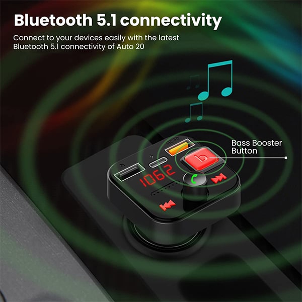 Portronics Auto 20 Smart Audio Connector with Mobile Charger(Type C + QC 3.0)