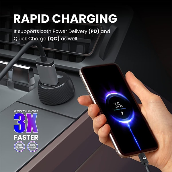 Portronics Car Power 7 20W Fast Usb Charging With Dual Output (Pd + Qc) Rapid Charge Compatible With Cellular Phones