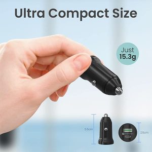 Portronics CarPower Mini Car Charger with Dual Output, Fast Charging (Type C PD 18W + QC 3.0A) Compatible with All Smartphones