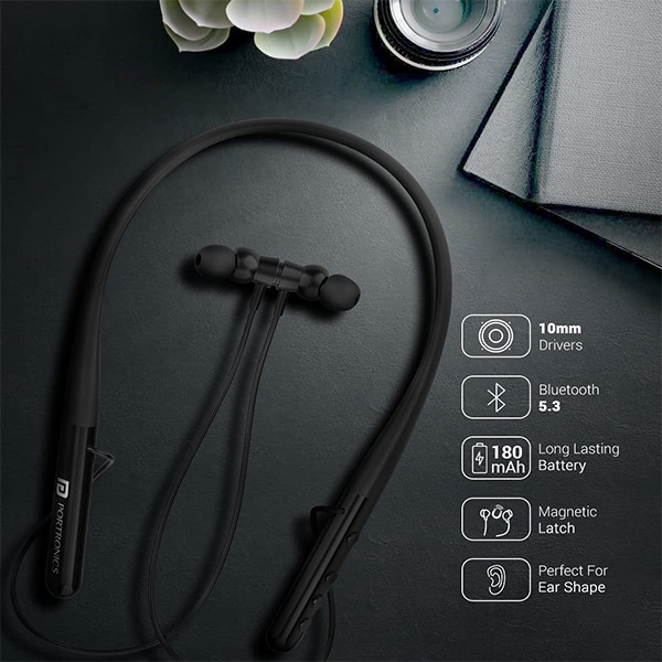 Portronics Harmonics Z4 Wireless Stereo Neckband Bluetooth Headset (Black)
