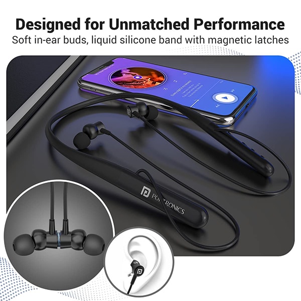 Portronics Harmonics Z4 Wireless Stereo Neckband Bluetooth Headset (Black)