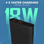 Portronics Power M 10K 10000 mAh Metal Housing Power Bank with Dual Input (Type C + Micro USB) & Triple Output (Fast Charging, 18 W with QC 3.0 & Type-C PD) Type C Cable Included