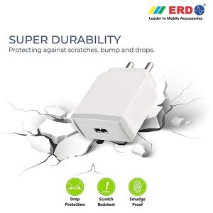ERD TC-45 18W 3 Amp USB Dock Mobile Phone Wall Charger with 1 Meter Long Type C USB Cable