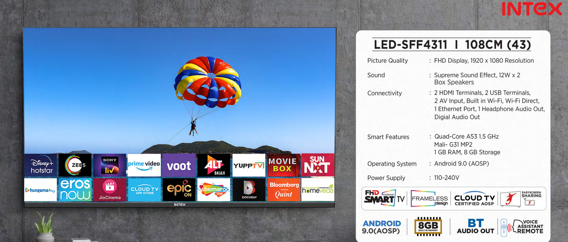 Intex 43 inch Full HD Smart Android 9.0 LED TV (LED-SFF4311)