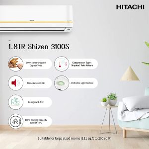 Hitachi Shizen 1.8 Ton 3100S Inverter R32 Split AC (Copper)