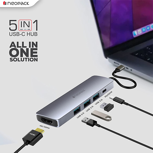 Neopack 5 in 1 USB C Hub Multiport Adapter with HDMI 4K 30Hz