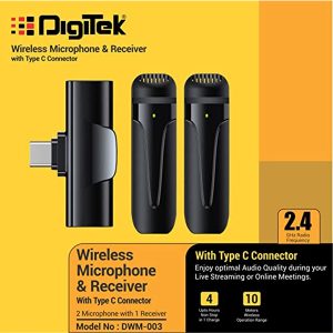 Digitek DWM-003 2 Unit Wireless Microphone & 1 Unit Receiver with Type C