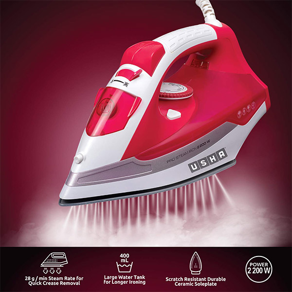 Usha Grand Jet Smart Steam Iron 2200W With Durable Ceramic Soleplate