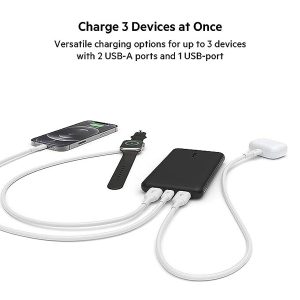 Belkin 10000 mAh Slim Power Bank with 1 USB-C and 2 USB-A Ports to Charge 3 Devices Simultaneously