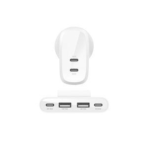 Belkin Fast Charging 60W (30w + 30W) Dual USB-C PPS Wall Charger with 2 Meter Power Extender