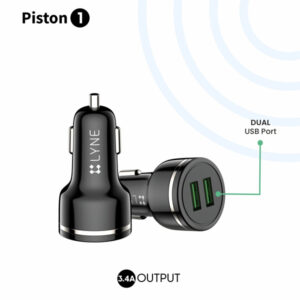 LYNE Piston 1 Dual USB Port, 3.4 Amp Output Car Charger with Micro USB Cable