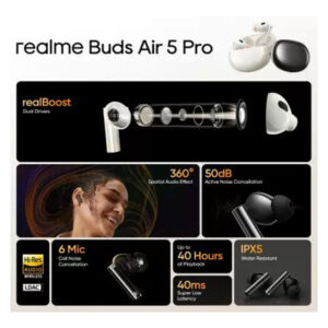 Realme Buds Air 5 Pro with 50dB ANC & 360 Spatial Audio Wireless Earbuds