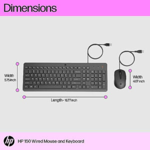 HP 150 Wired Keyboard and Mouse Combo with Instant USB Plug-and-Play Setup