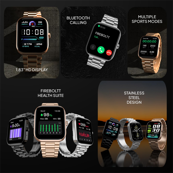 Fire-Boltt Encore Stainless Steel Smart Watch with 1.83” Full Touch Screen Display