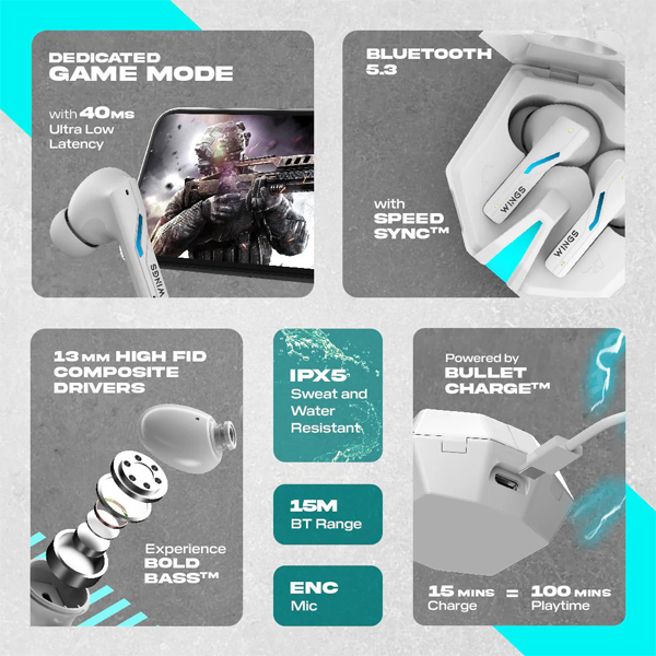 Wings Phantom 850 Low Latency Wireless Earbuds