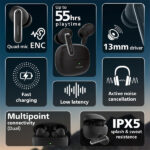 Philips TAT1150BK/94 Premium Wireless Earbuds with ANC