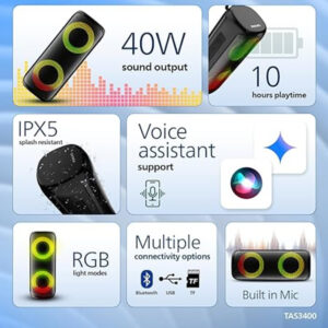 Philips TAS3400BK Portable Bluetooth Speaker