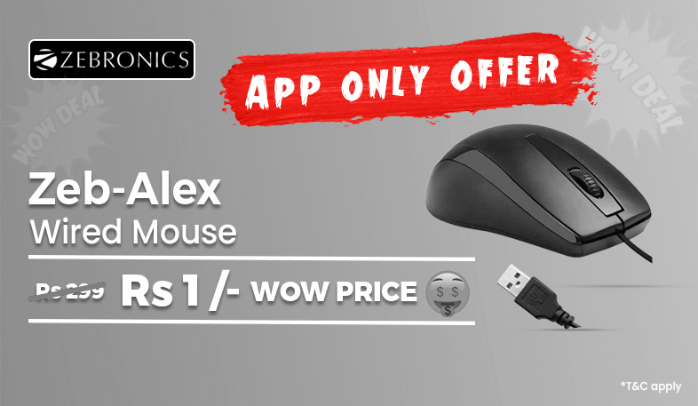 Zebronics Zeb-Alex Wired Optical Mouse (USB 2.0, Black)