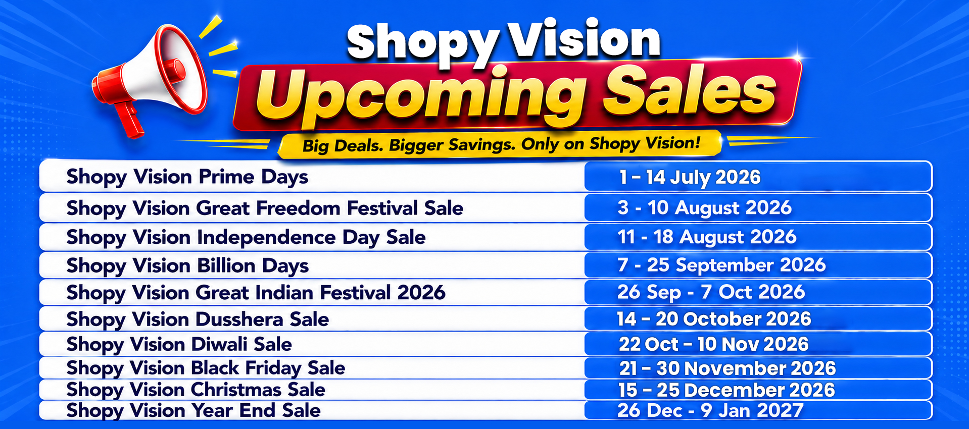 Shopy Vision Upcoming Sales 2026 – Complete Sale Calendar & Biggest Deals of the Year 🛍️🎉