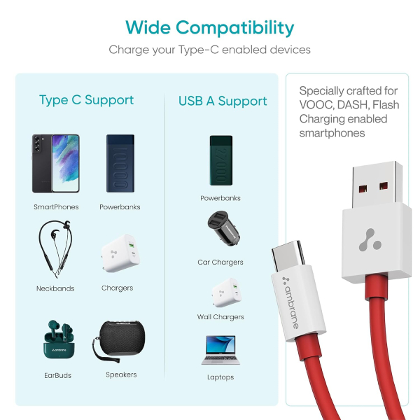 Ambrane 65W USB to Type C Fast Charging Cable