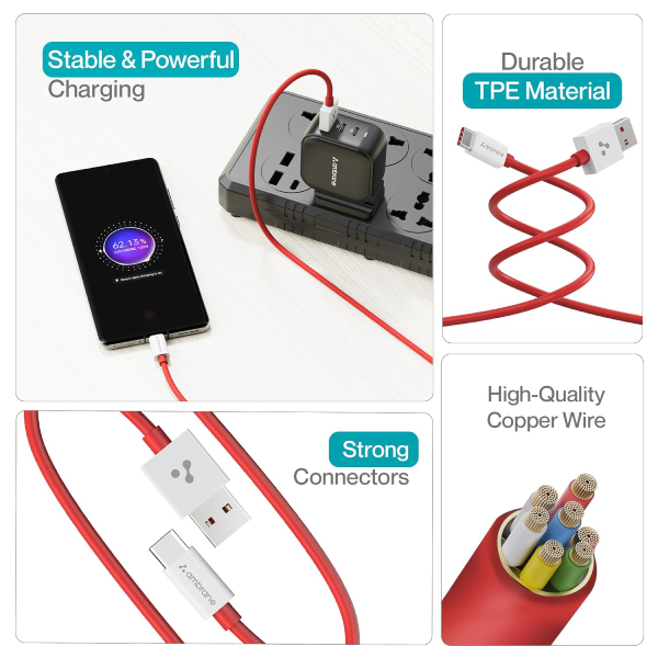 Ambrane 65W USB to Type C Fast Charging Cable