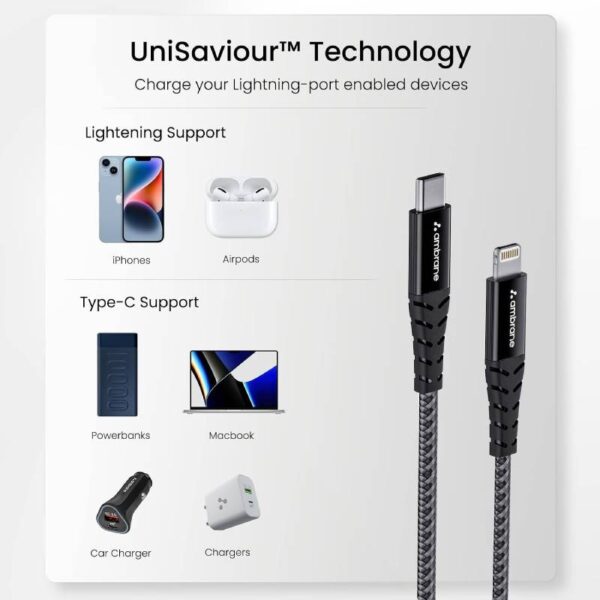 Ambrane ABTL-125 Type-C to Lightning USB Cable