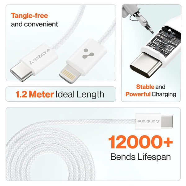 Ambrane ABTL-Q12 Type-C to Lightning Cable