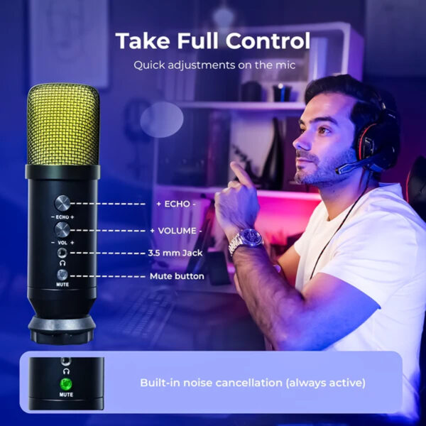 Digitek (DM 401) RGB USB Condenser Microphone Kit with BoomArm