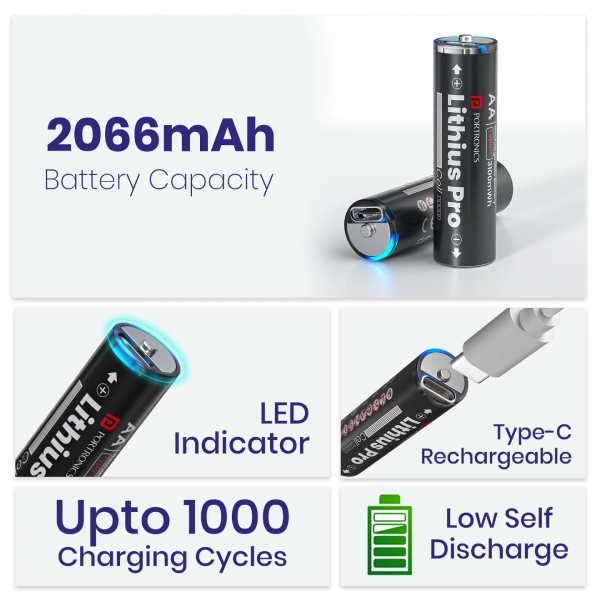 Portronics Lithius Pro AA Rechargeable Batteries