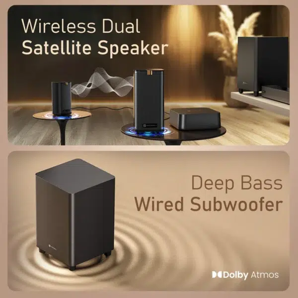 Portronics Sound Slick X1 600W 5.1.2 Channel Soundbar with Wireless Satellite Speaker